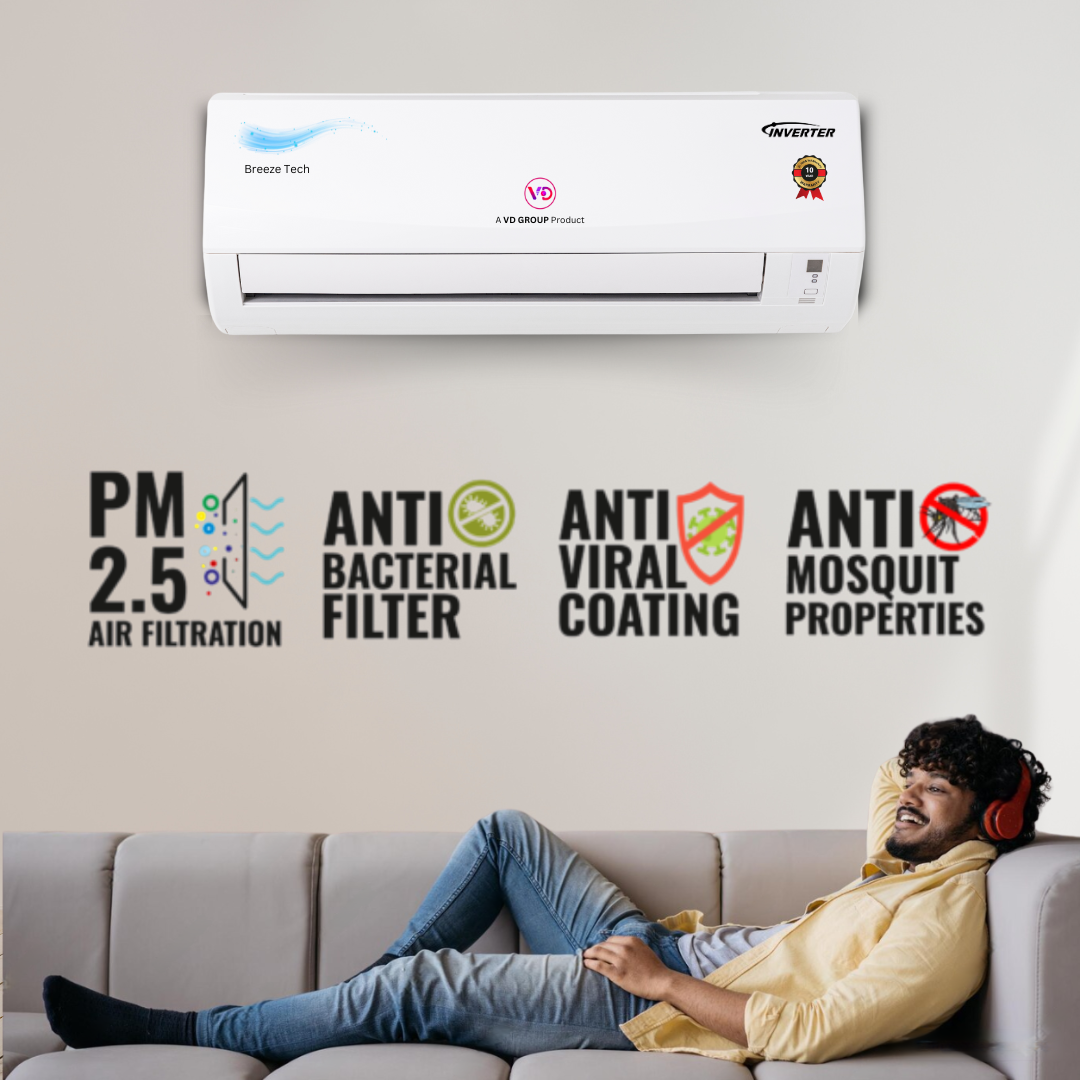 VD Breeze Tech 1.5 Ton Inverter Split AC with PM 2.5 Filter & Anti-Bacterial Protection
