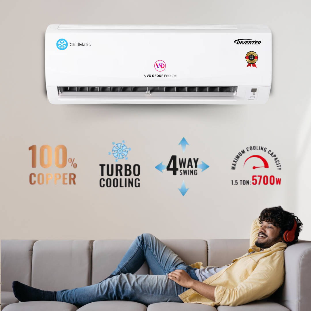 VD ChillMatic 1 Ton Inverter Split AC with Turbo Cooling & 4-Way Swing